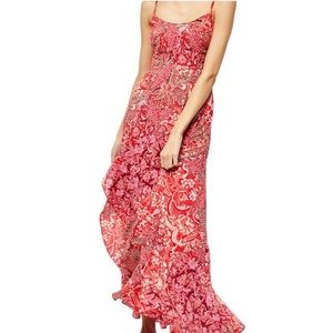 NWT Free People Intimately Red/Pink Floral Ruffle Hem Maxi Dress S
